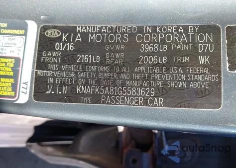 2016 Kia Forte Lx z USA, uszkodzony, nr VIN KNAFK5A81G5583629